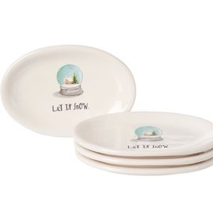 Set of 4 Plates Rae Dunn LET IT SNOW Snow Globe